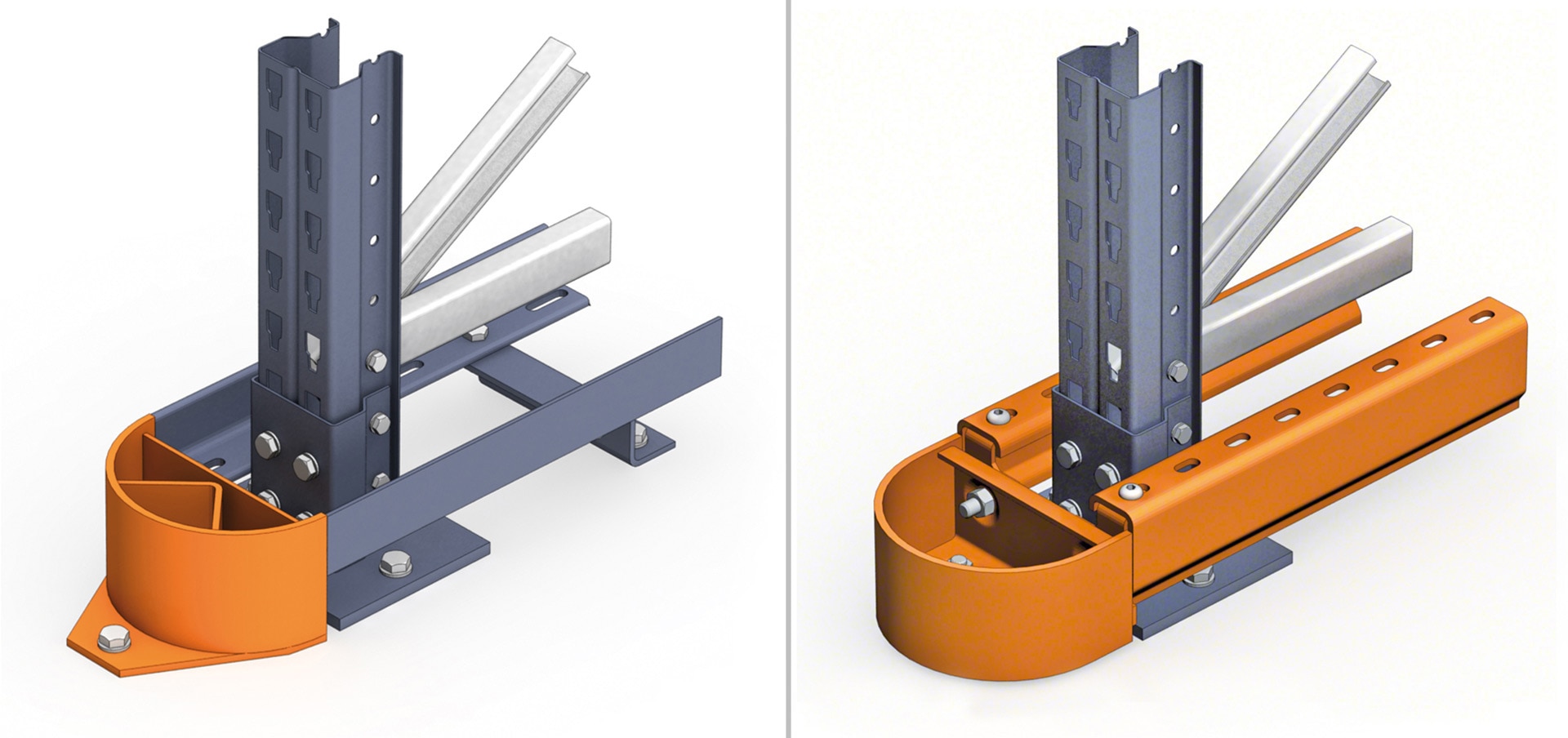 In drive-in racks, the guides minimise the risk of damage to the structure