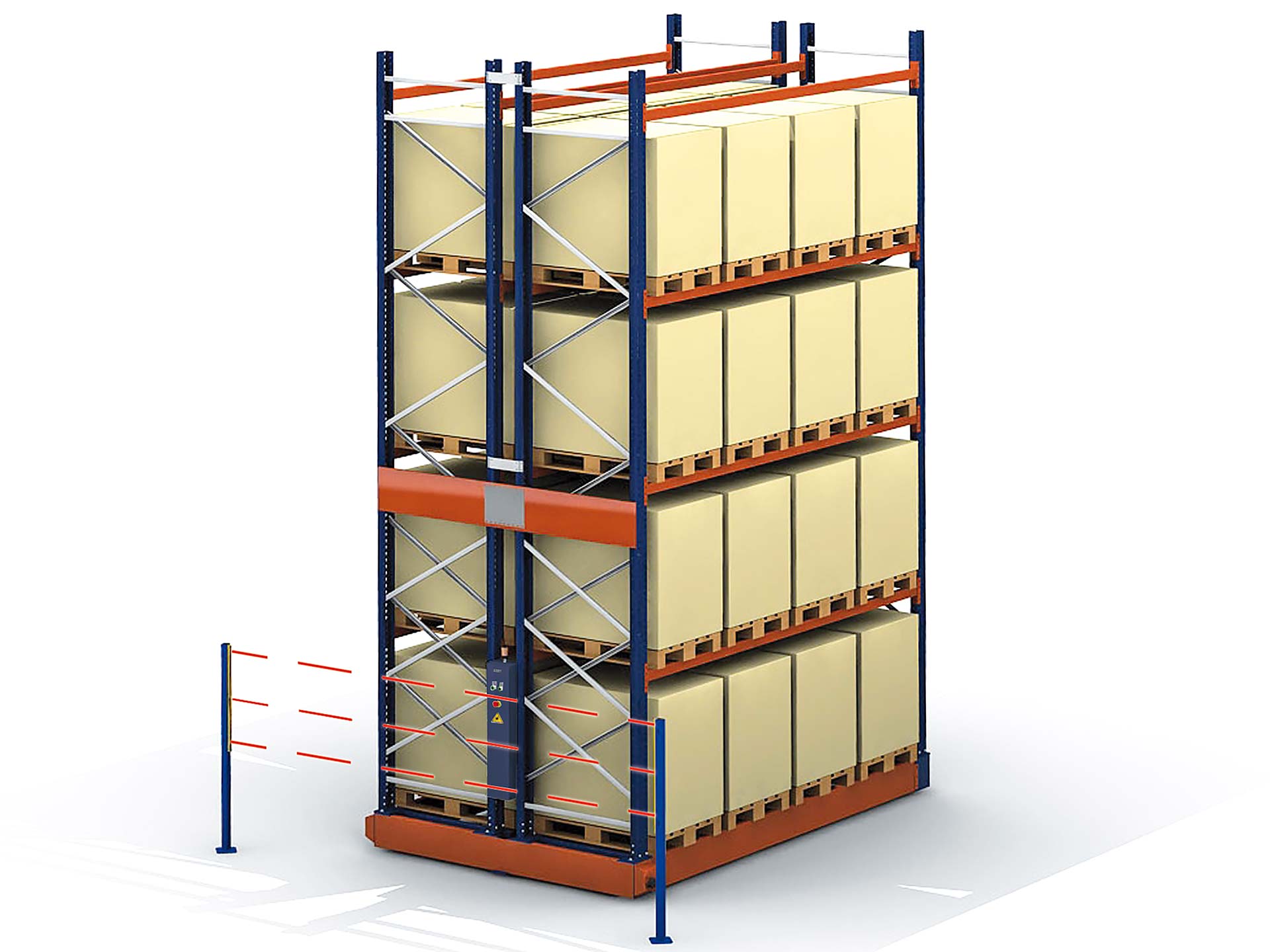 The Movirack system has an external safety barrier to prevent accidents with operators