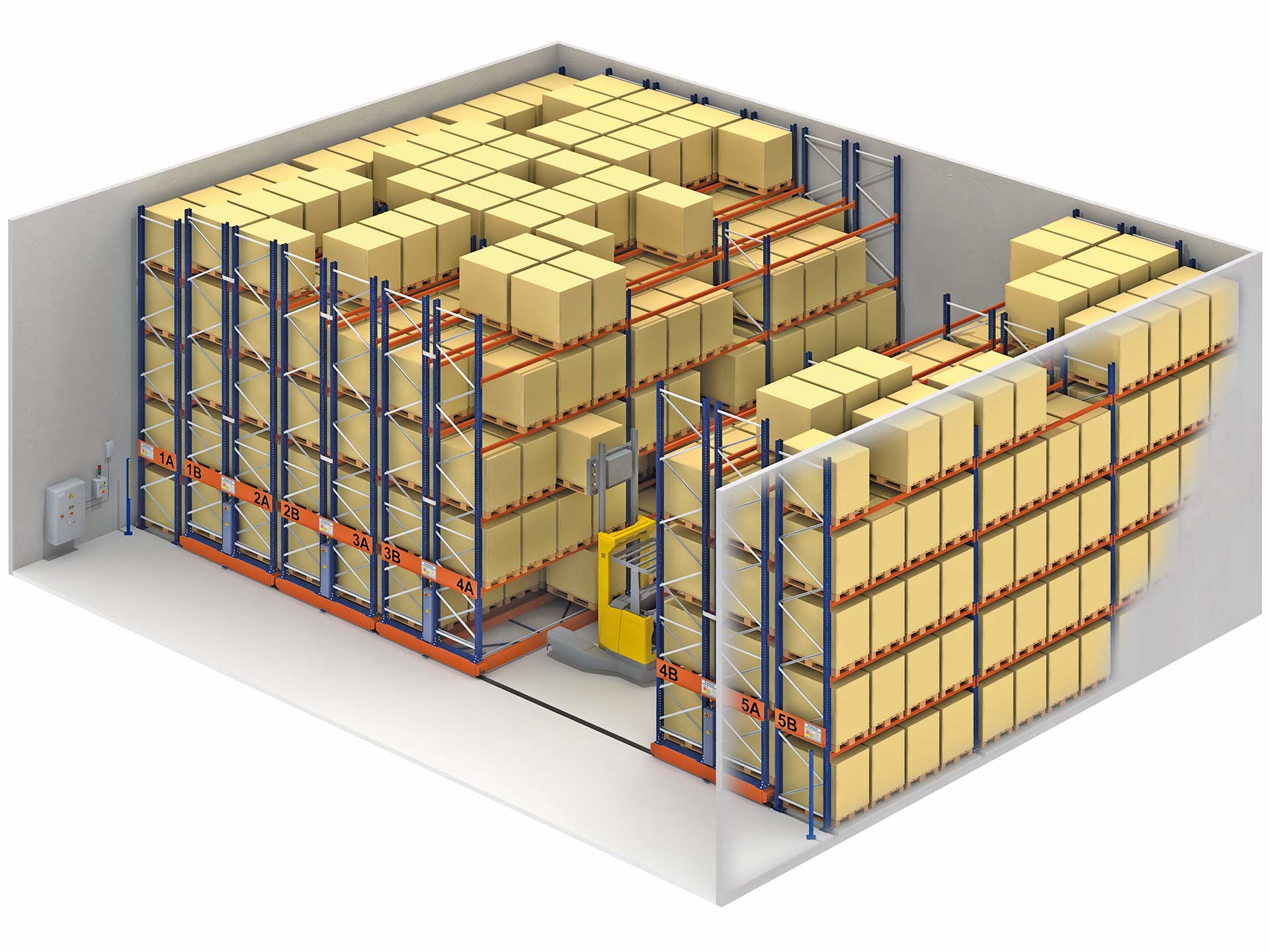The Movirack system allows operators to manoeuvre forklift trucks to access the product when needed