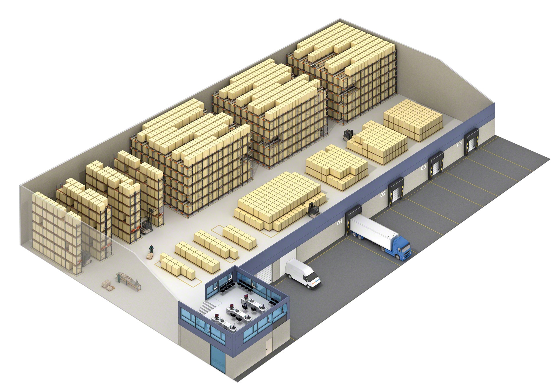 In high-rotation warehouses, the Pallet Shuttle can be combined with other storage systems 
