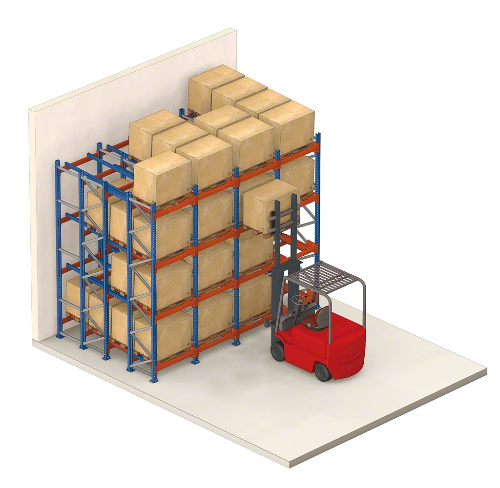 Push-back pallet racking